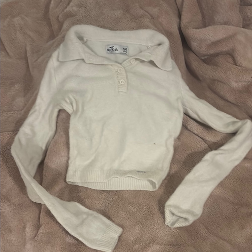 White Long Sleeve Polo Sweater